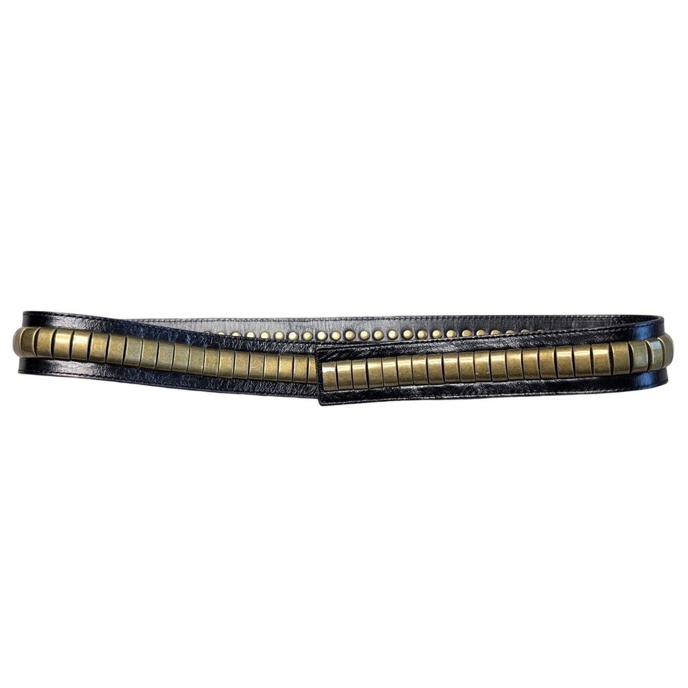 Black leather belt featuring gold-colored clincher studs gothic punk rock style